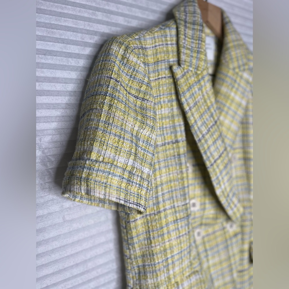 Maison d’Amelie Tweed Plaid Double Breasted Short Sleeve Blazer Size XS Academia - Picture 2 of 10